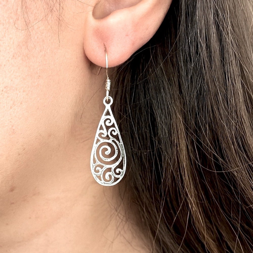 925 Sterling Silver Swirl Design Dangle Earrings! Hypoallergenic! NEW! - Picture 6 of 6